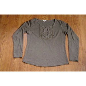 Olive Gray/Green/Brown Thyme and Honey longsleeved embroidered henley top M